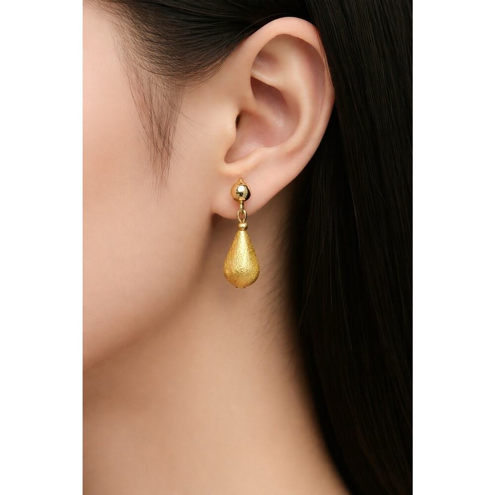 VTG Signed Napier Clip On Earrings Gold Tone Textured Drop Dangle Timeless